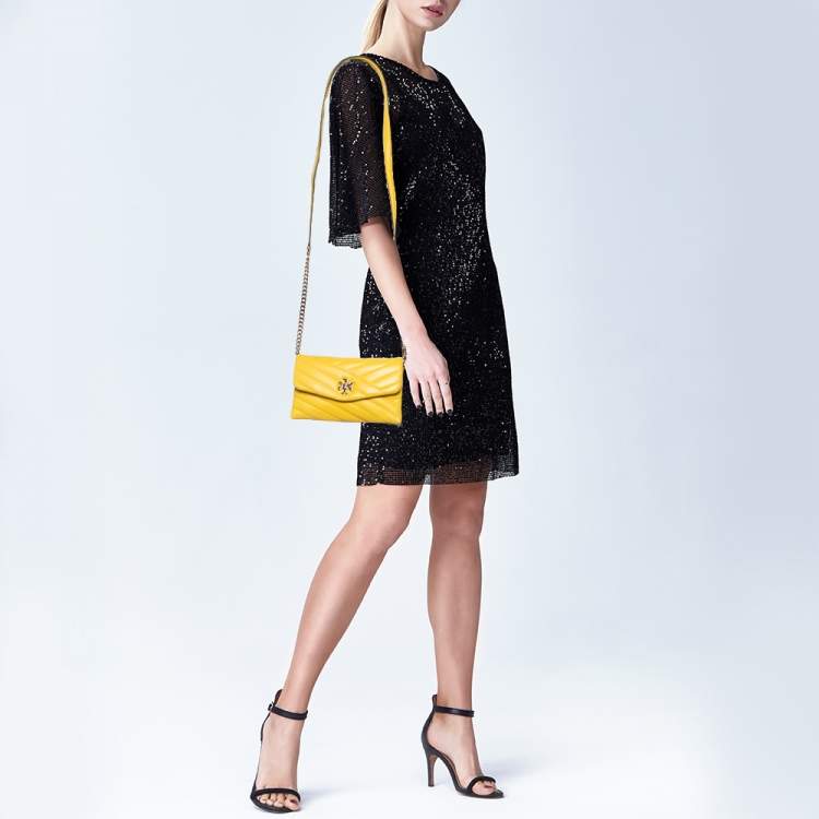 Pre Owned Tory Burch Yellow Leather Kira Crossbody Bag