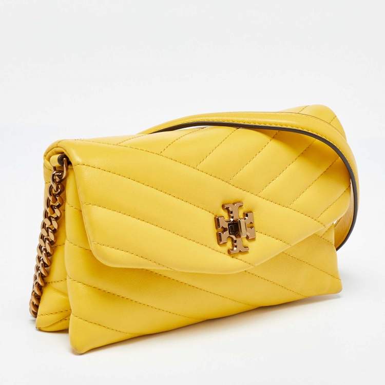 Pre Owned Tory Burch Yellow Leather Kira Crossbody Bag