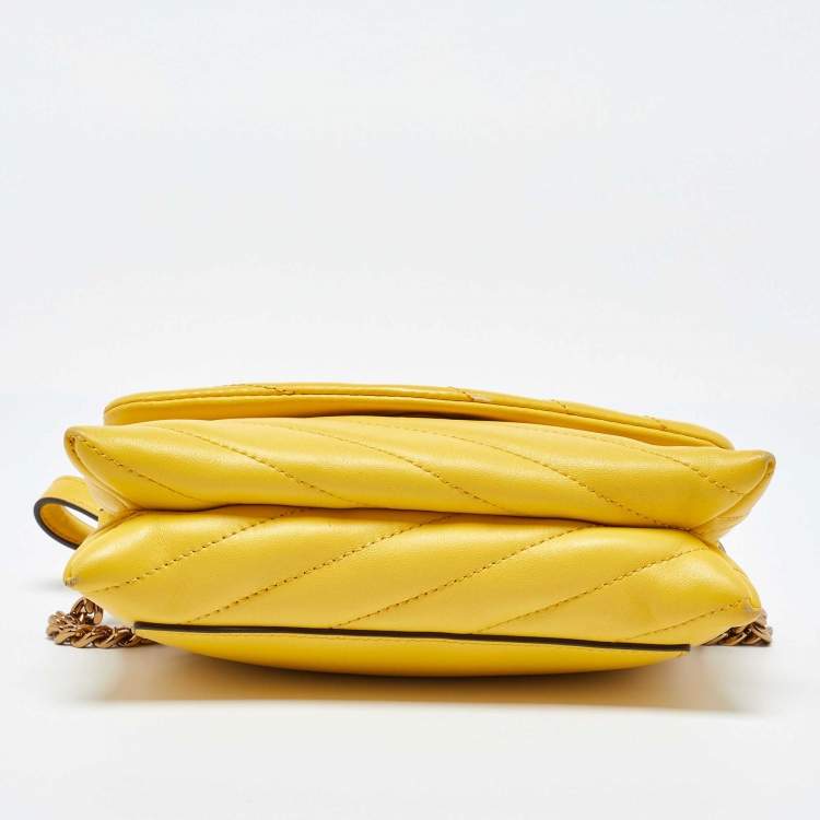 Pre Owned Tory Burch Yellow Leather Kira Crossbody Bag