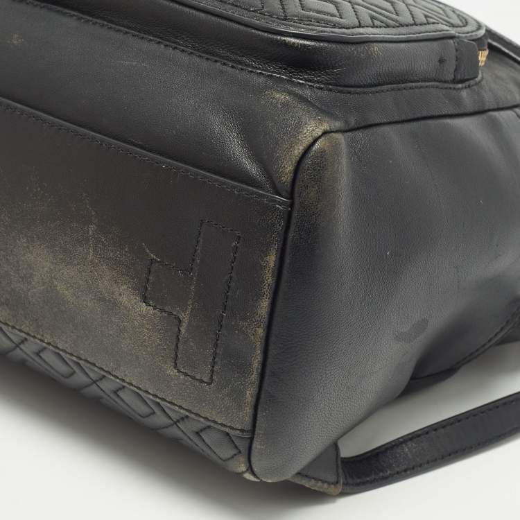 Pre Owned Tory Burch Black Quilted Leather Fleming Drawstring Backpack