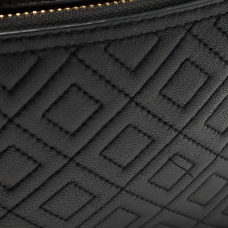 Pre Owned Tory Burch Black Quilted Leather Fleming Drawstring Backpack