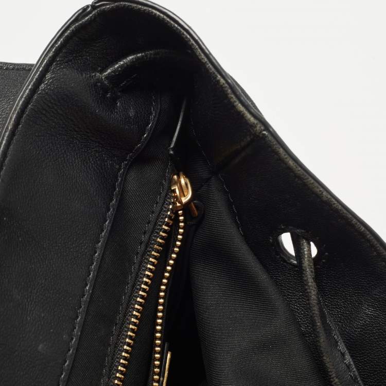 Pre Owned Tory Burch Black Quilted Leather Fleming Drawstring Backpack