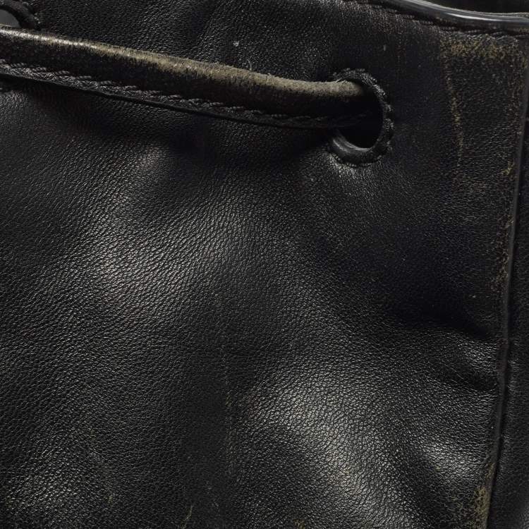 Pre Owned Tory Burch Black Quilted Leather Fleming Drawstring Backpack
