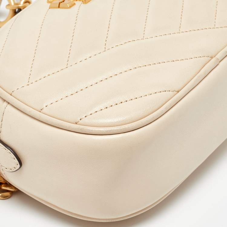 Pre Owned Tory Burch Cream Quilted Leather Small Kira Camera Bag