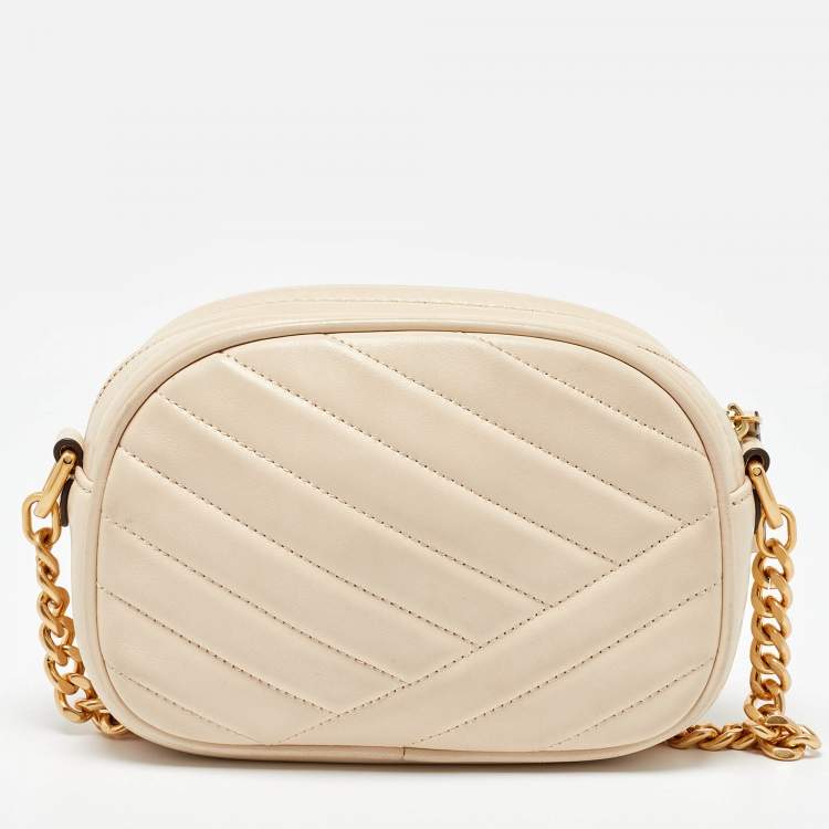 Pre Owned Tory Burch Cream Quilted Leather Small Kira Camera Bag