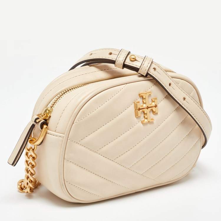 Pre Owned Tory Burch Cream Quilted Leather Small Kira Camera Bag