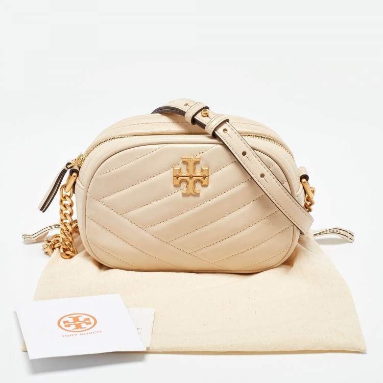 Pre Owned Tory Burch Cream Quilted Leather Small Kira Camera Bag