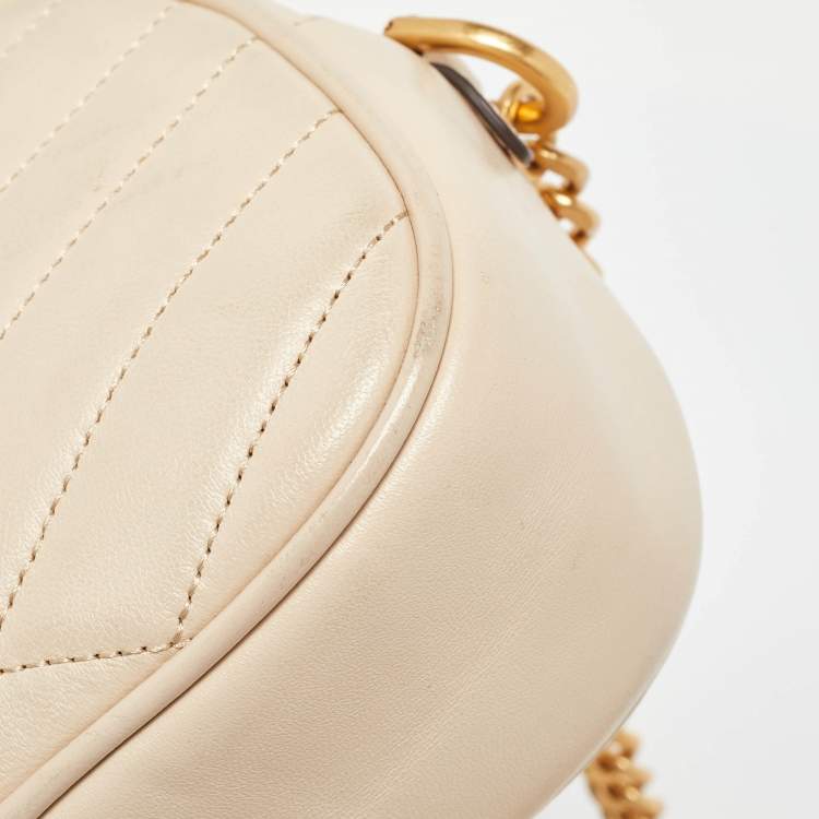 Pre Owned Tory Burch Cream Quilted Leather Small Kira Camera Bag
