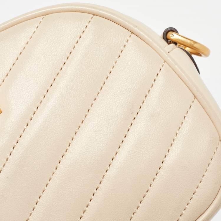 Pre Owned Tory Burch Cream Quilted Leather Small Kira Camera Bag