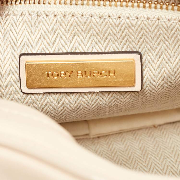 Pre Owned Tory Burch Cream Quilted Leather Small Kira Camera Bag