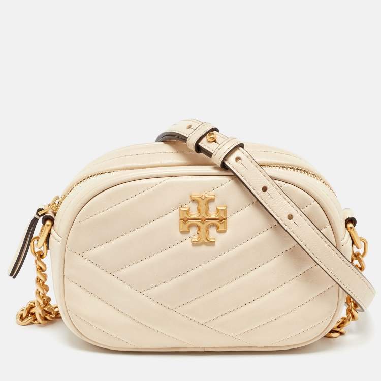 Pre Owned Tory Burch Cream Quilted Leather Small Kira Camera Bag
