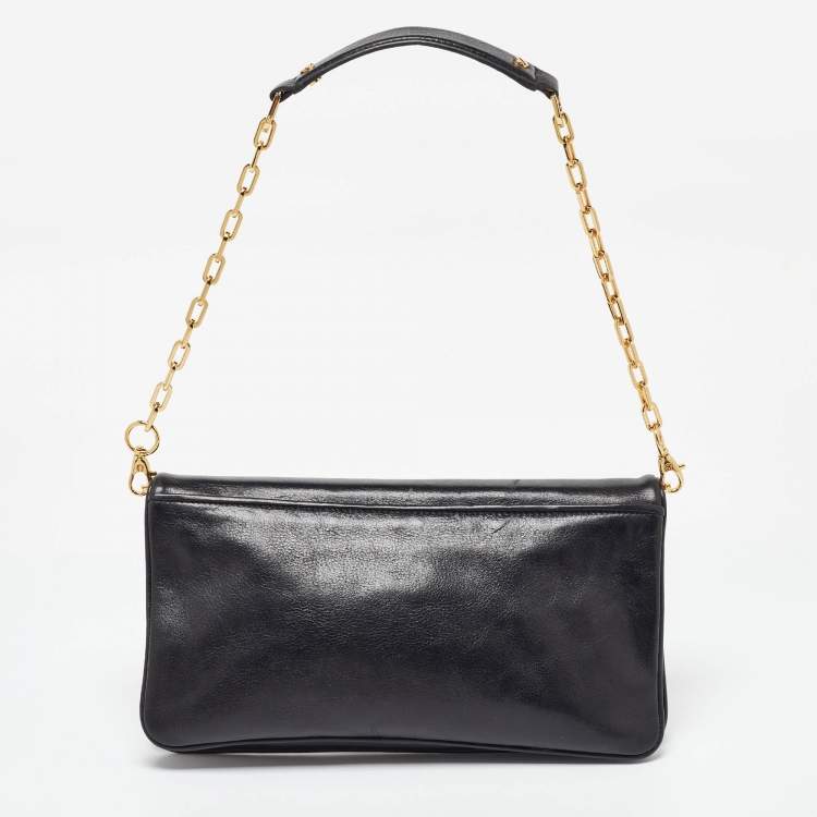 Pre Owned Tory Burch Black Leather Reva Chain Clutch
