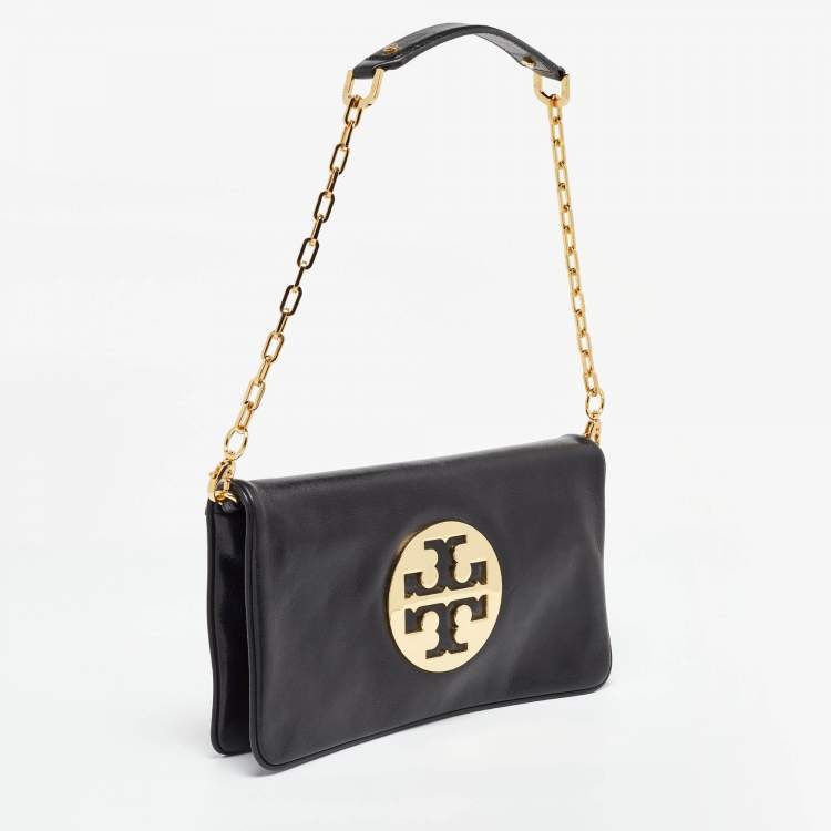 Pre Owned Tory Burch Black Leather Reva Chain Clutch