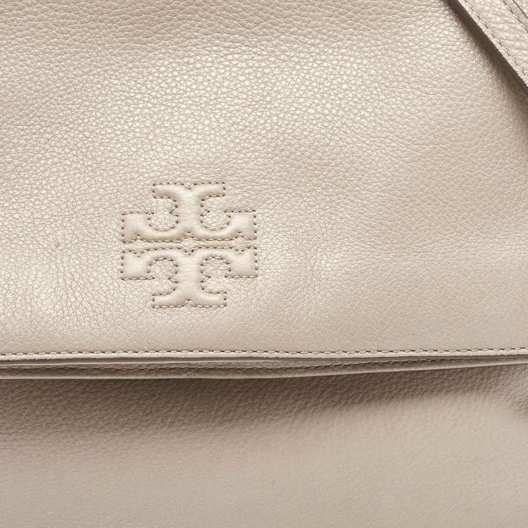 Pre Owned Tory Burch Grey Leather Thea Fold Over Crossbody Bag