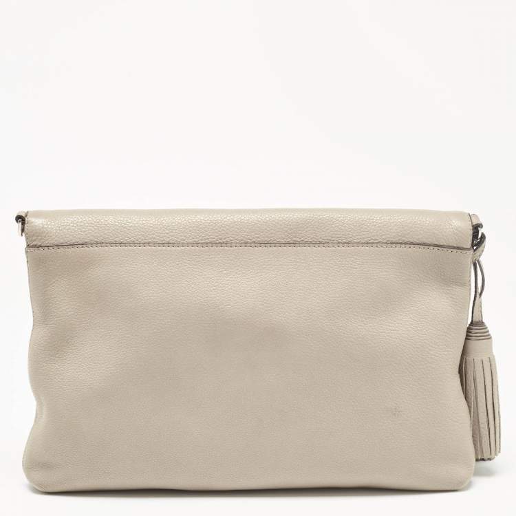 Pre Owned Tory Burch Grey Leather Thea Fold Over Crossbody Bag