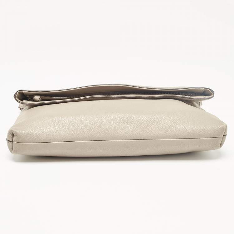 Pre Owned Tory Burch Grey Leather Thea Fold Over Crossbody Bag