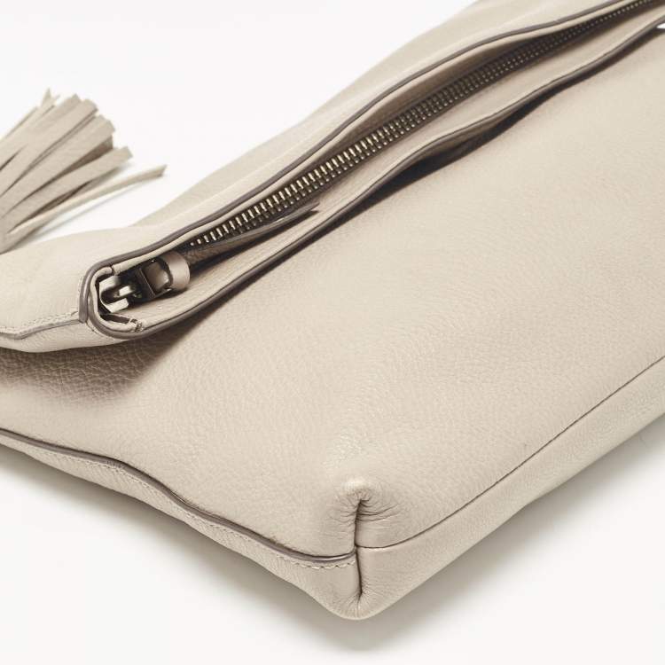 Pre Owned Tory Burch Grey Leather Thea Fold Over Crossbody Bag