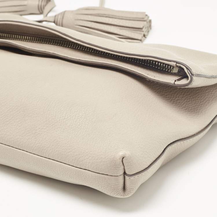 Pre Owned Tory Burch Grey Leather Thea Fold Over Crossbody Bag