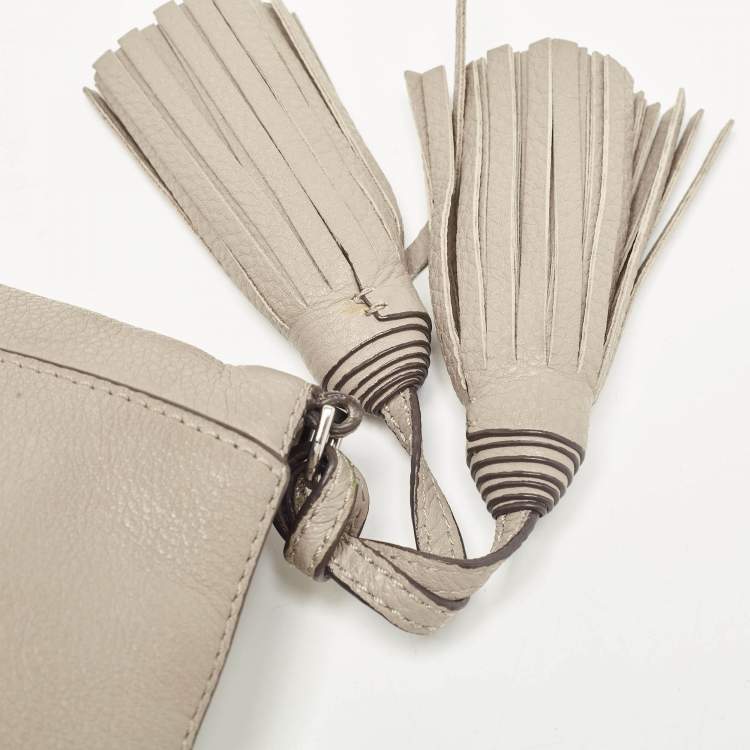 Pre Owned Tory Burch Grey Leather Thea Fold Over Crossbody Bag