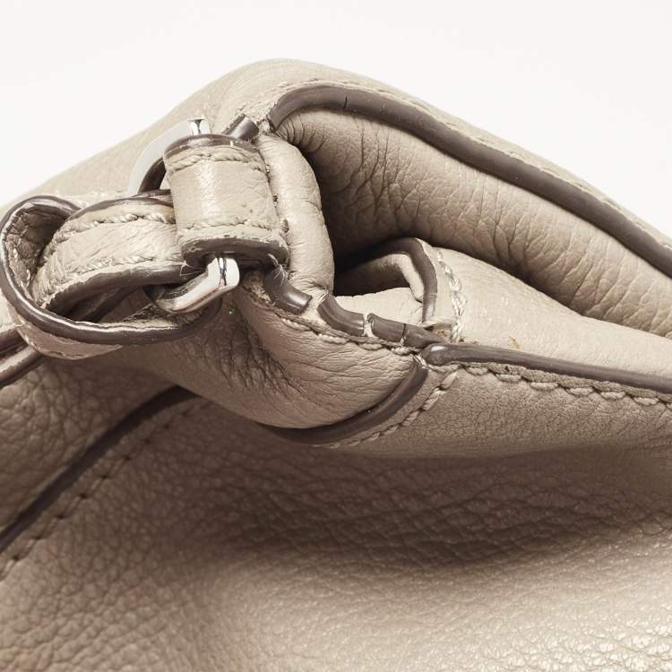 Pre Owned Tory Burch Grey Leather Thea Fold Over Crossbody Bag