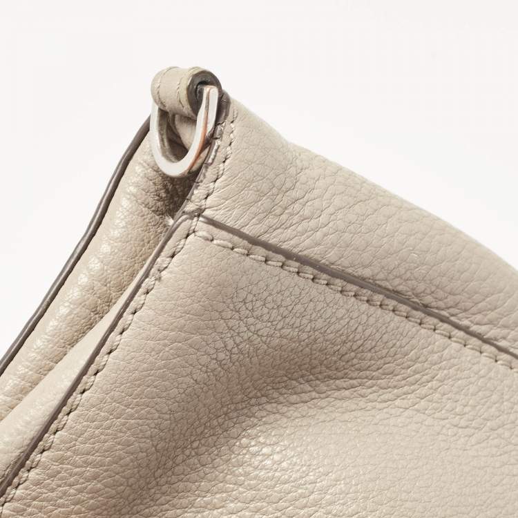 Pre Owned Tory Burch Grey Leather Thea Fold Over Crossbody Bag