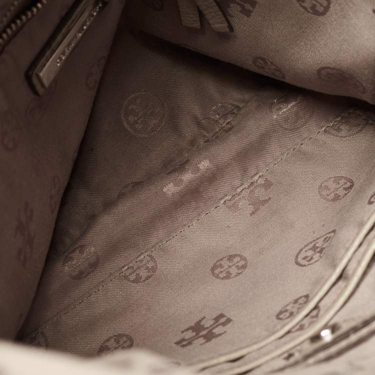 Pre Owned Tory Burch Grey Leather Thea Fold Over Crossbody Bag