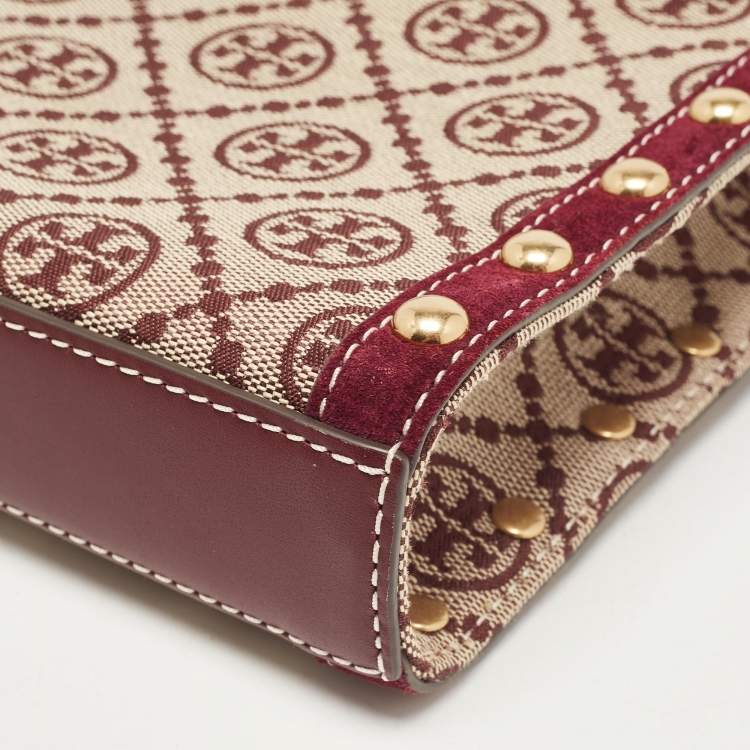 Pre Owned Tory Burch Tricolor T Monogram Jacquard Canvas and Leather Mini Tote