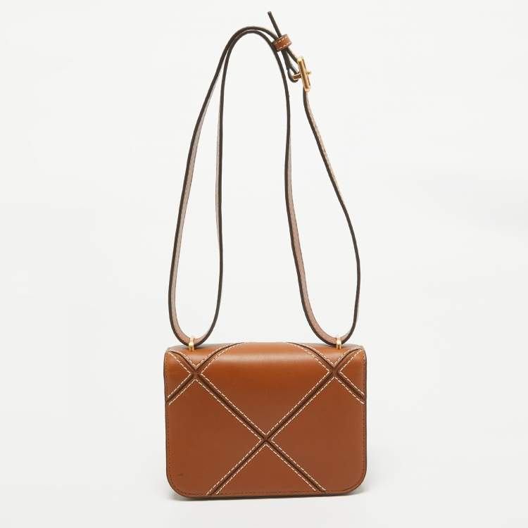 Pre Owned Tory Burch Brown Leather Diamond Eleanor Shoulder Bag