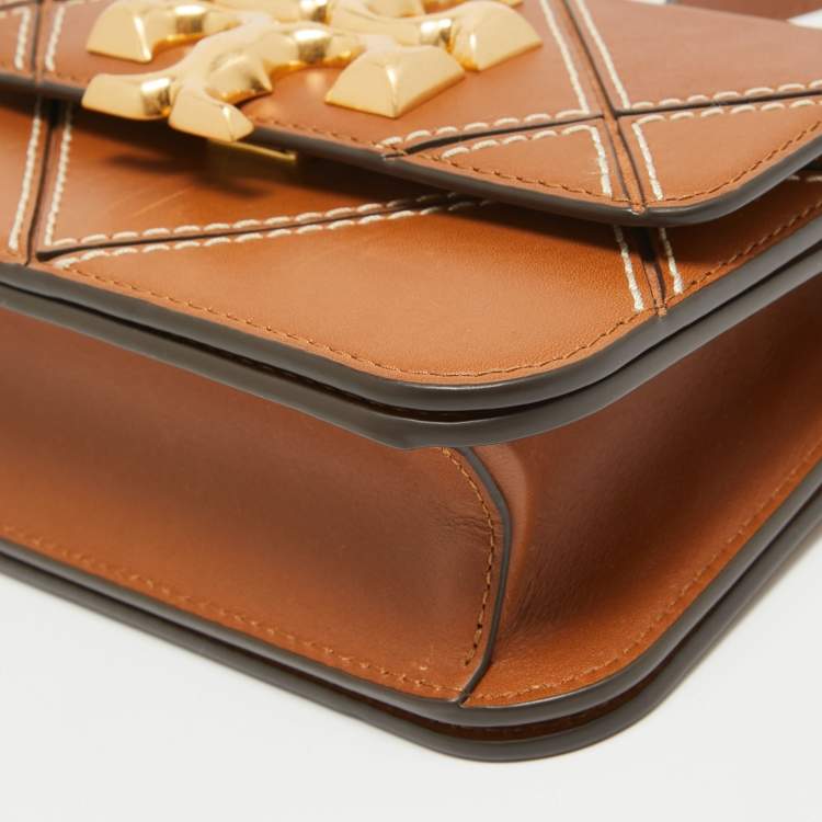 Pre Owned Tory Burch Brown Leather Diamond Eleanor Shoulder Bag