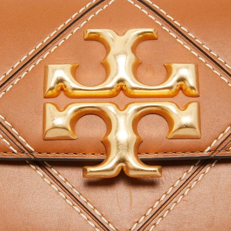 Pre Owned Tory Burch Brown Leather Diamond Eleanor Shoulder Bag