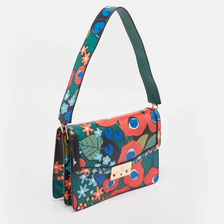 Pre Owned Tory Burch Multicolor Leather Floral Juliette Shoulder Bag