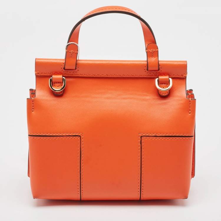 Pre Owned Tory Burch Orange Leather Mini Block-T Satchel