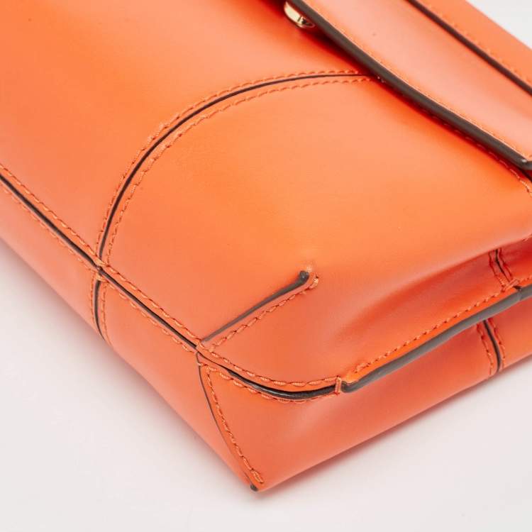 Pre Owned Tory Burch Orange Leather Mini Block-T Satchel