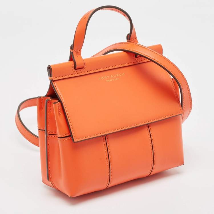 Pre Owned Tory Burch Orange Leather Mini Block-T Satchel