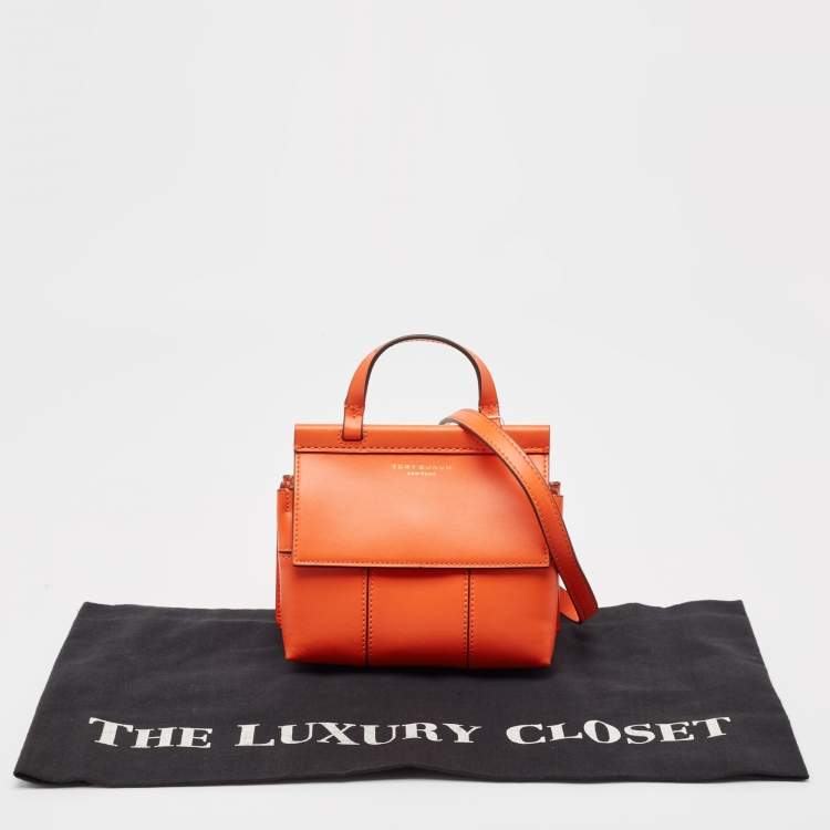 Pre Owned Tory Burch Orange Leather Mini Block-T Satchel