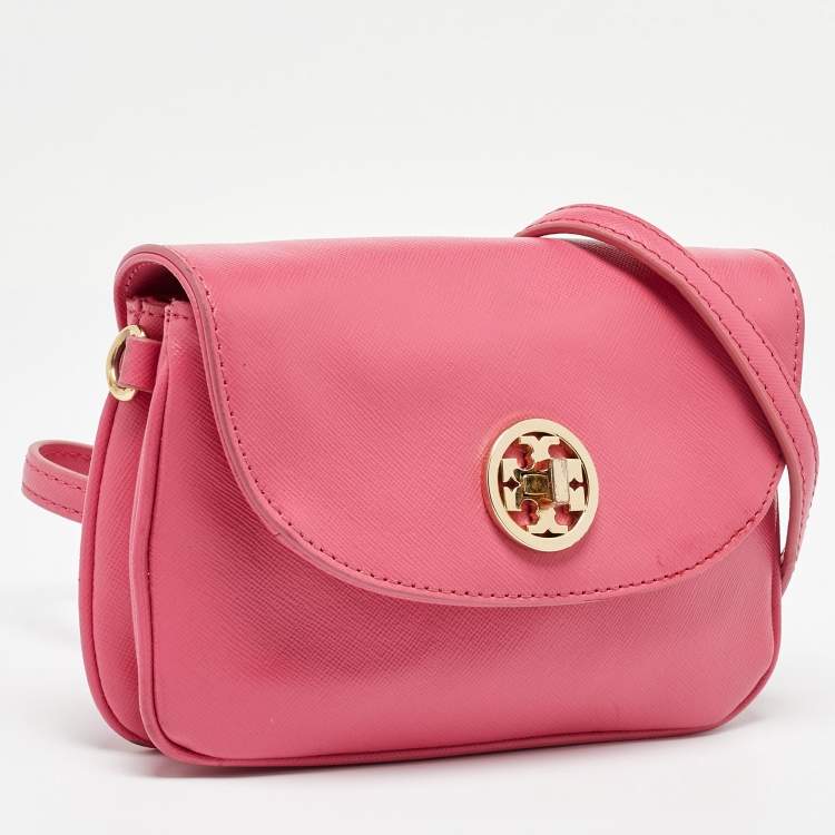 Pre Owned Tory Burch Pink Leather Robinson Crossbody Bag