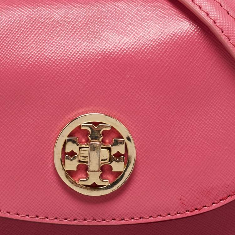 Pre Owned Tory Burch Pink Leather Robinson Crossbody Bag