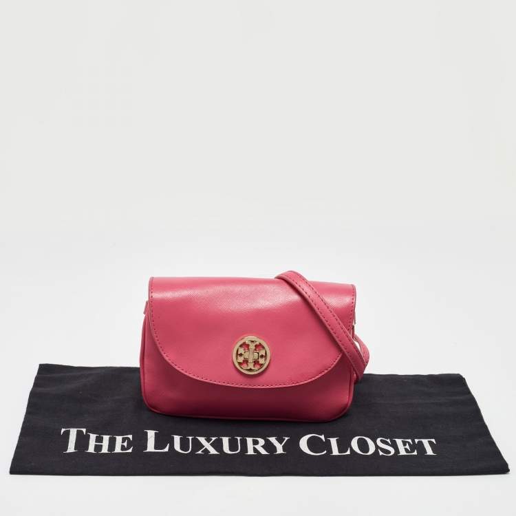 Pre Owned Tory Burch Pink Leather Robinson Crossbody Bag