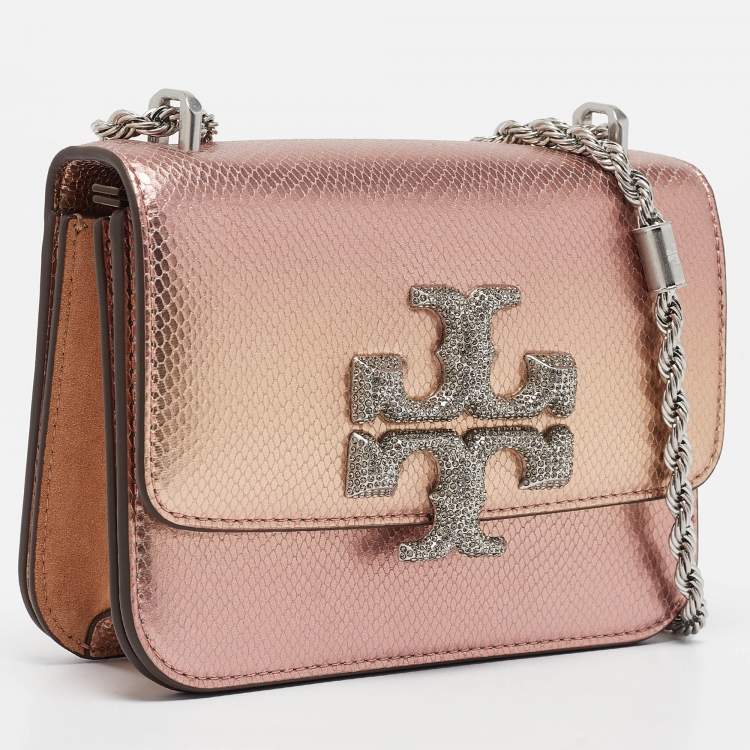 Pre Owned Tory Burch Iridescent Metallic Snake Effect Leather Small Convertible Eleanor Shoulder Bag