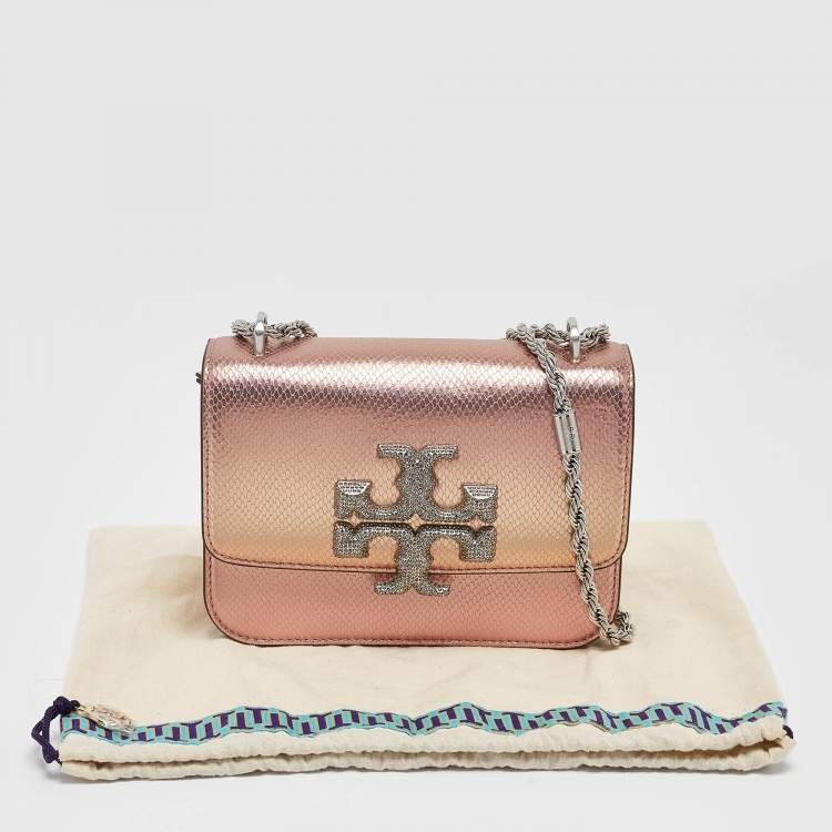 Pre Owned Tory Burch Iridescent Metallic Snake Effect Leather Small Convertible Eleanor Shoulder Bag