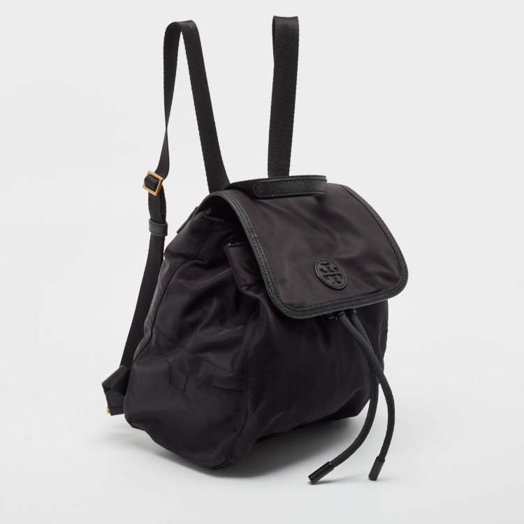 Pre Owned Tory Burch Black Leather and Nylon Mini Scout Backpack