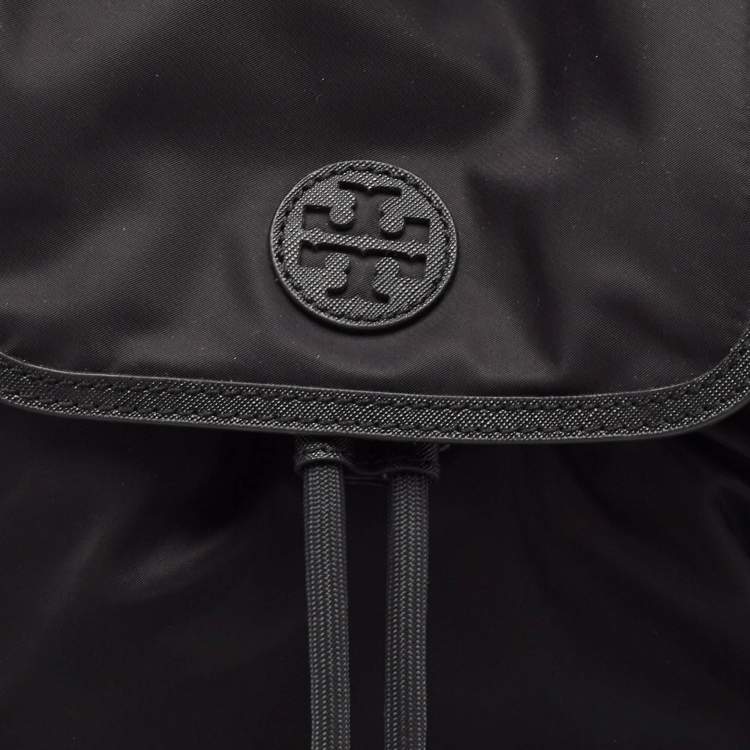 Pre Owned Tory Burch Black Leather and Nylon Mini Scout Backpack