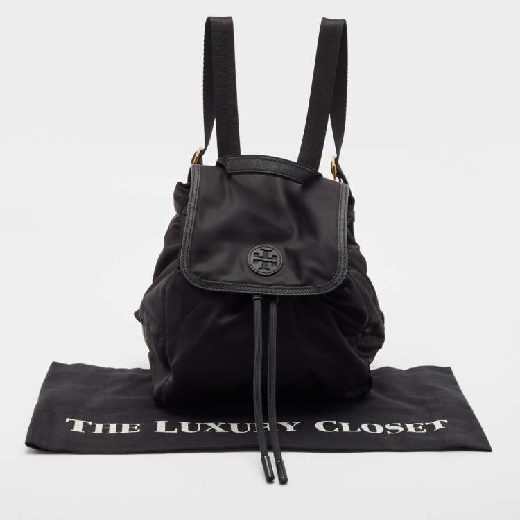 Pre Owned Tory Burch Black Leather and Nylon Mini Scout Backpack