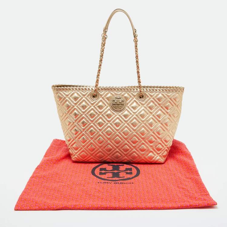 Pre Owned Tory Burch Gold Quilted Leather Marion Tote