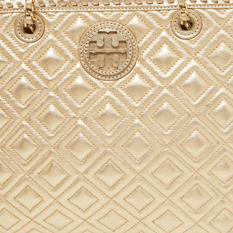 Pre Owned Tory Burch Gold Quilted Leather Marion Tote