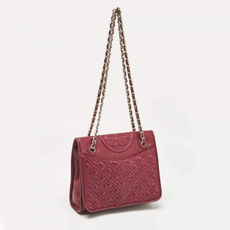 Pre Owned Tory Burch Burgundy Leather Fleming Shoulder Bag