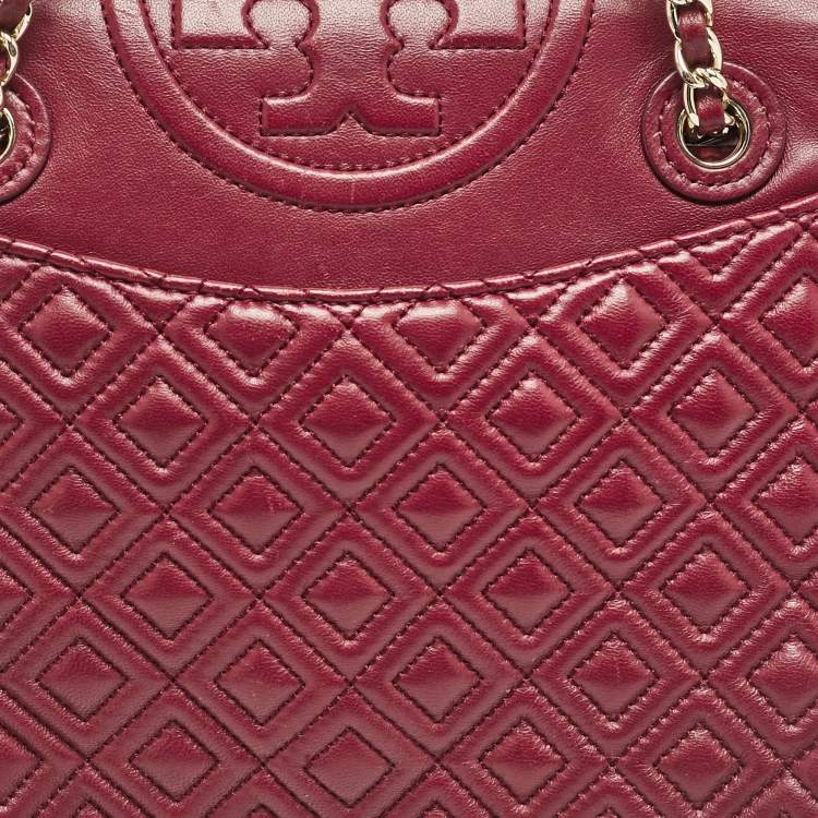 Pre Owned Tory Burch Burgundy Leather Fleming Shoulder Bag