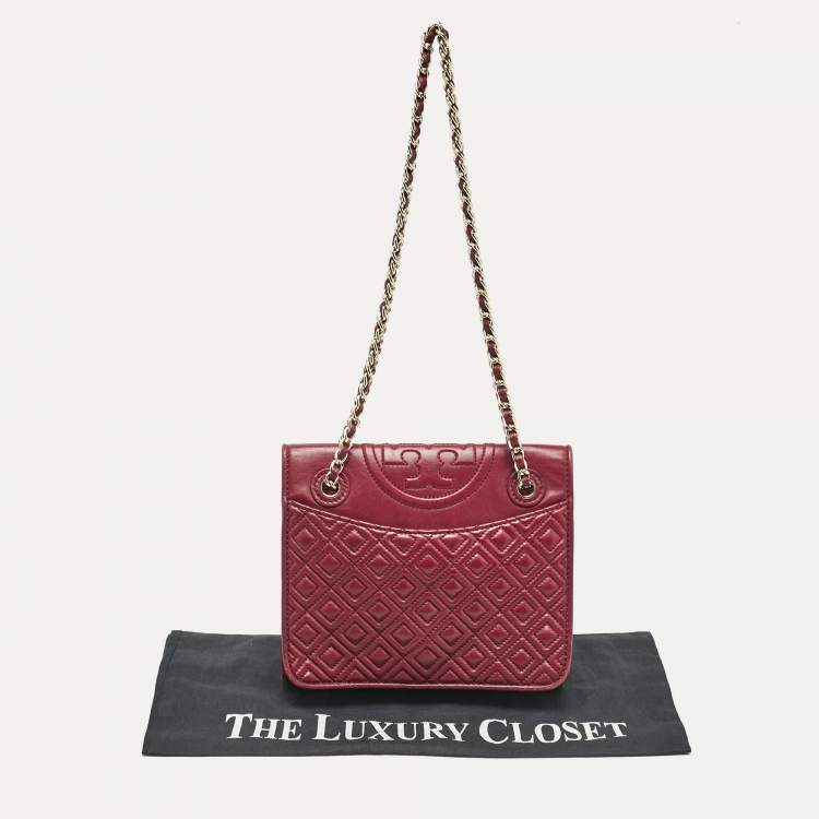 Pre Owned Tory Burch Burgundy Leather Fleming Shoulder Bag