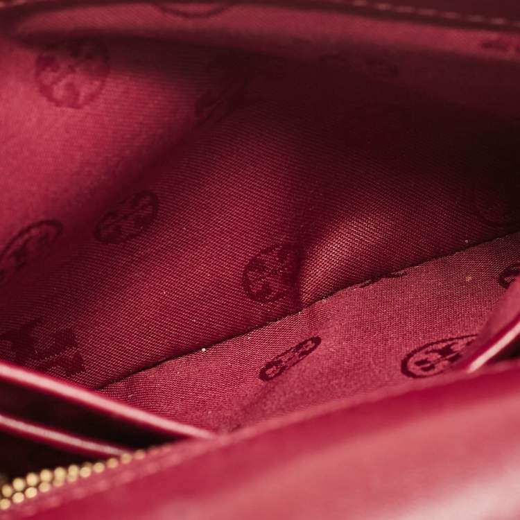 Pre Owned Tory Burch Burgundy Leather Fleming Shoulder Bag