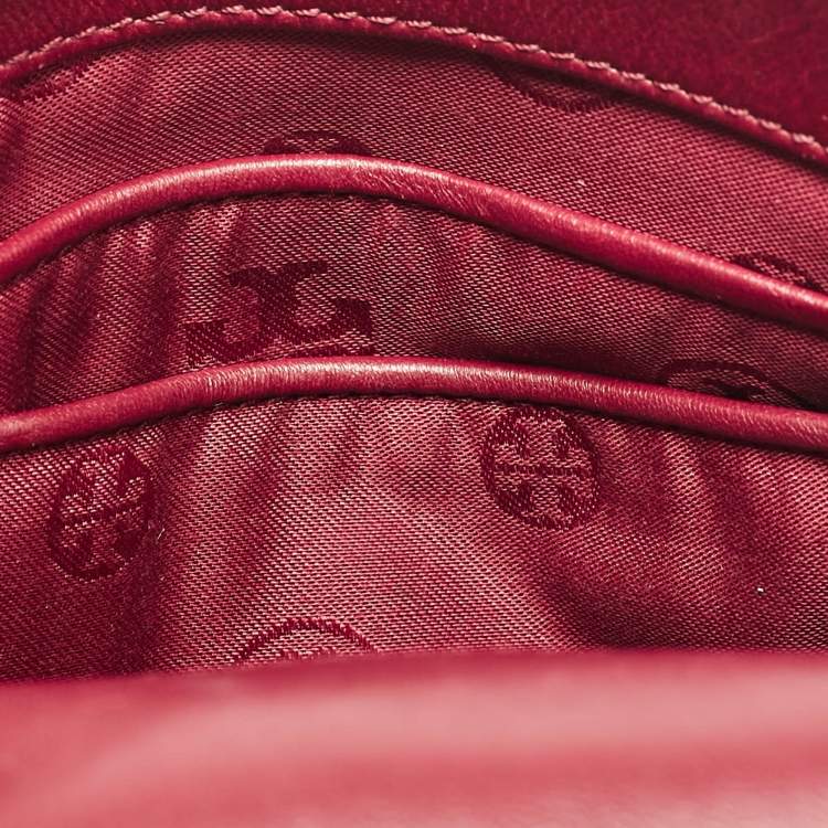 Pre Owned Tory Burch Burgundy Leather Fleming Shoulder Bag